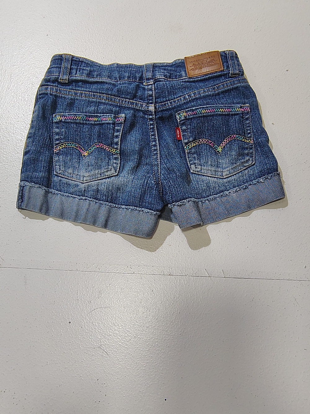 Levi's Strauss & Co Girls Denim Blue Shorts Size 6 Embroidered Logo Adjustable - Picture 2 of 12